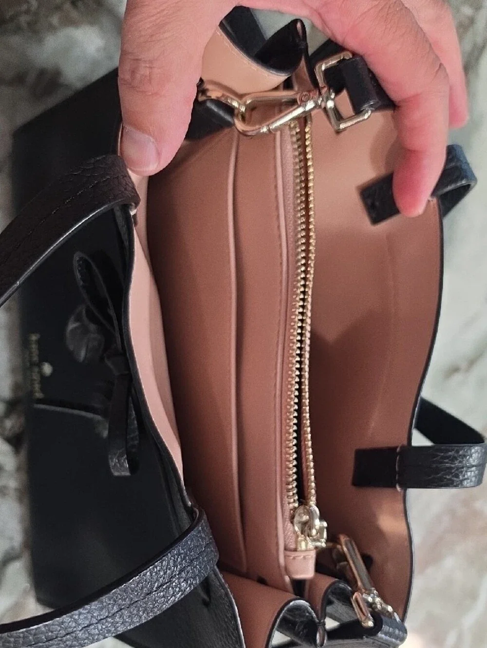 kate spade Black Pebbled Leather Satchel with Bow and Tassels